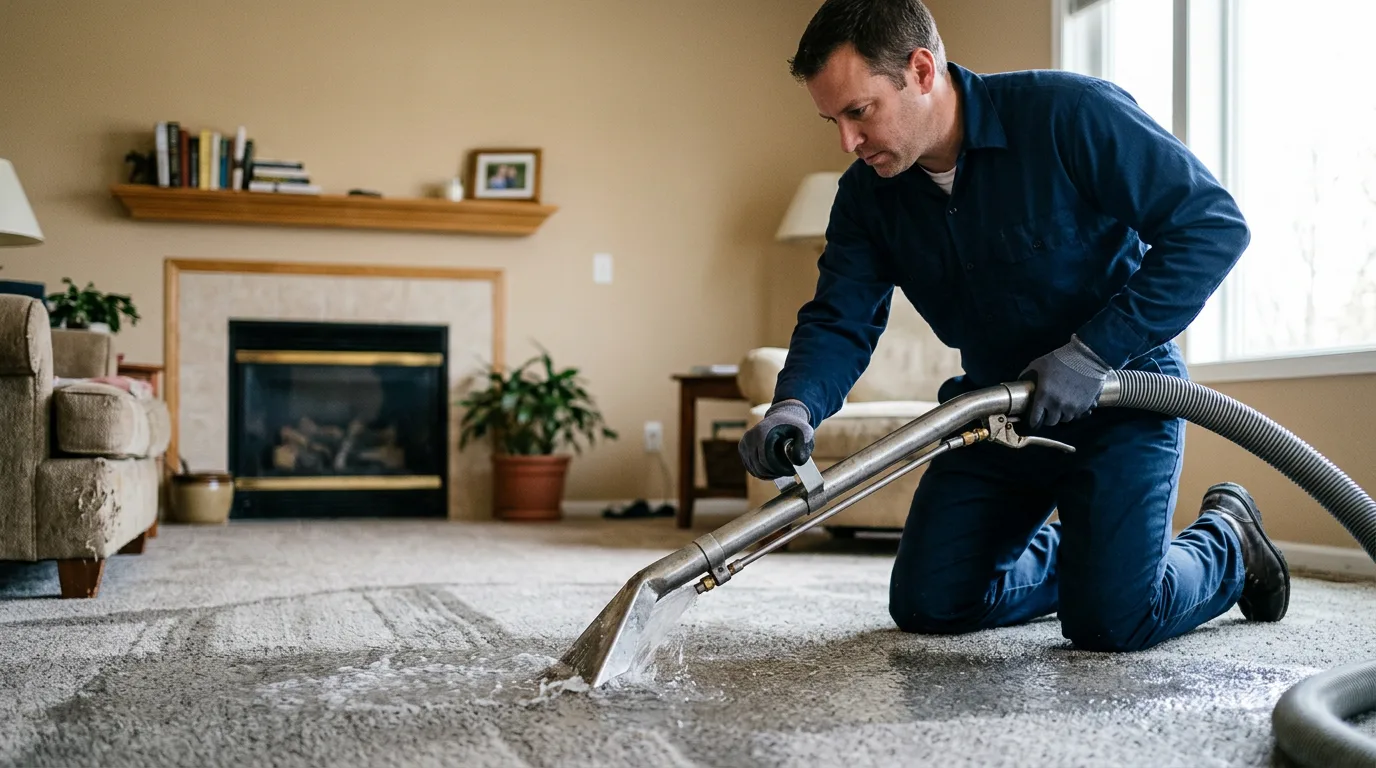 Water damage restoration technician working near Euclid, MN